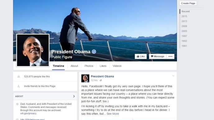 President Barack Obama used his new facebook page to send a message on climate change.