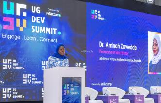 The Permanent Secretary for the Ministry of ICT and National Guidance, Dr. Aminah Zawedde speaking at the inaugural Uganda Developers Summit (UG Dev Summit).