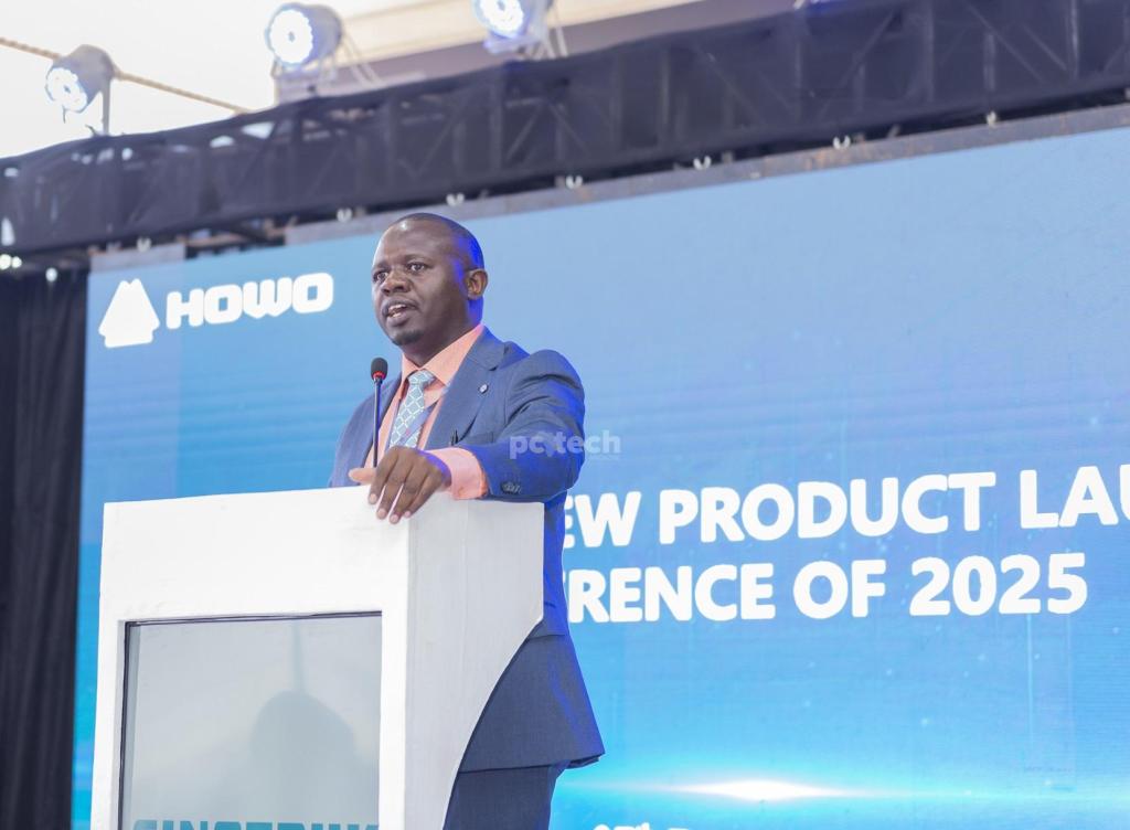 Richard Musani; Head of Marketing at Double Q speaking at the launch of new Sino truck models in Uganda at Double Q head offices in Busega. PHOTO: PC Tech Magazine