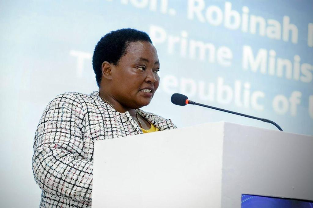 Prime Minister; Rt. Hon. Robinah Nabbanja speaking at the 2024 National ICT Job Fair held at at the National ICT Innovation Hub in Nakawa. Courtesy Photo