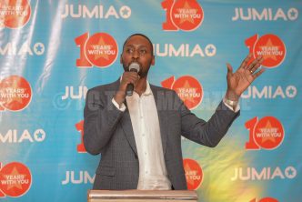 Jumia Uganda CEO, Ron Kawarama addressing the press at their 10th-year anniversary celebrations held at their new head offices at Union House in Bugolobi, Kampala. (PHOTO: PC Tech Magazine)