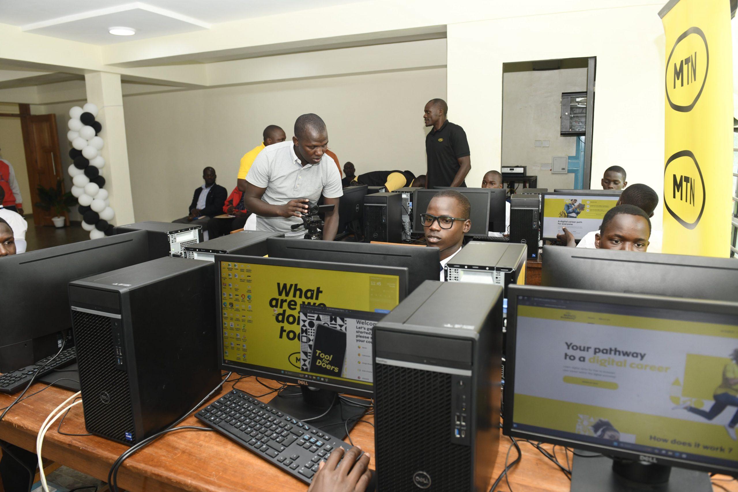 Students and teachers inside the newly built computer lab by MTN Foundation at St. Joseph Seminary Nyenga. Courtesy Photo