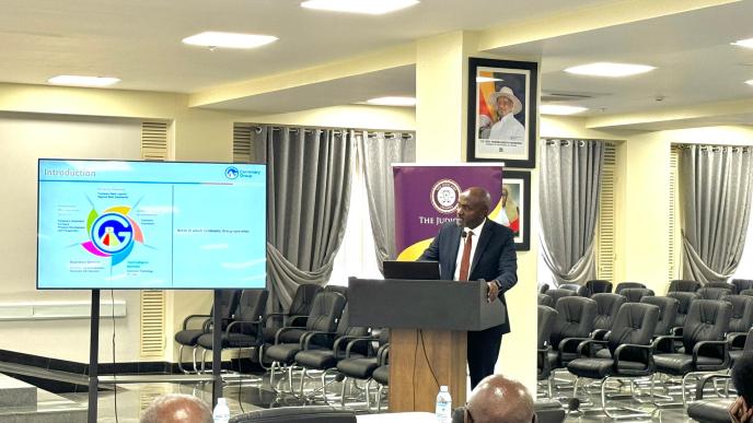 Steven Kirenga speaking at a meeting convened by the Judiciary's ICT and Documentation Committee at the Supreme Court to formulate a comprehensive strategy that will revolutionize the Ugandan Judiciary's ICT and Documentation landscape. COURTESY PHOTO