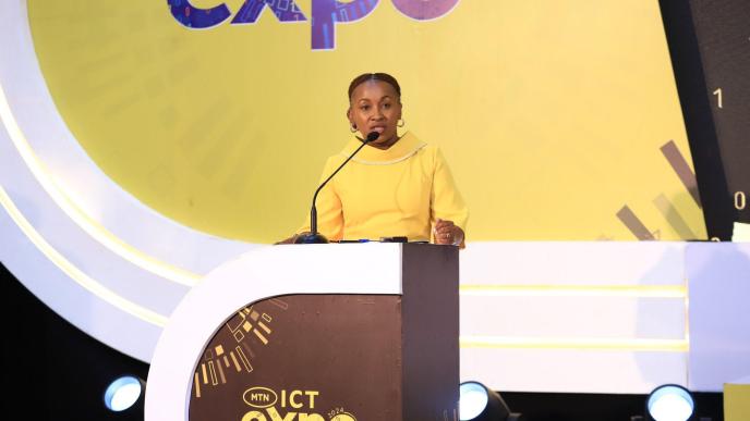 MTN Uganda CEO, Sylvia Mulinge speaking at the MTN ICT Expo 2024 at Mestil Hotel in Kampala. Courtesy Photo