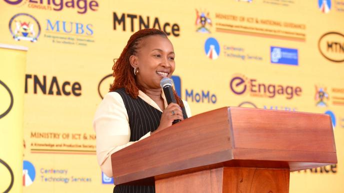 MTN Uganda's Chief Executive Officer, Sylvia Mulinge speaking at the launch of the second phase of the MTN ACE Program at the National ICT Innovation Hub in Nakawa.