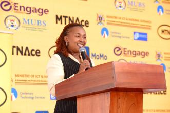 MTN Uganda's Chief Executive Officer, Sylvia Mulinge speaking at the launch of the second phase of the MTN ACE Program at the National ICT Innovation Hub in Nakawa.