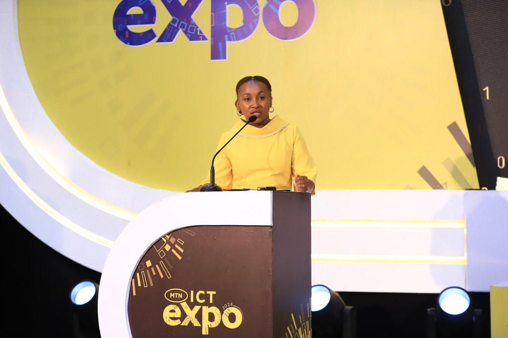 MTN Uganda CEO, Sylvia Mulinge speaking at the MTN ICT Expo 2024 at Mestil Hotel in Kampala. Courtesy Photo