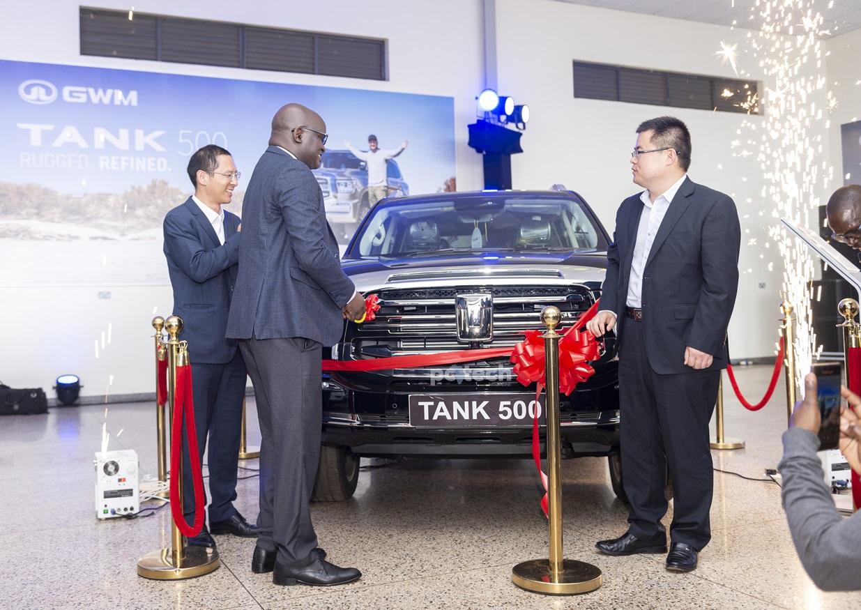 Eng. Dr. Timothy Tibesigwa and a global representative from GWM unveiling Tank 500 flagship SUV in Uganda while Double Q Managing Director; Bruce Lin looks on. PHOTO: PC Tech Magazine