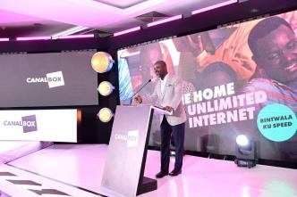 Deputy Speaker of Parliament of the Republic of Uganda, Thomas Tayebwa speaking the launch of Canal Box, a product of Group Vivendi Africa —a new ISP in Uganda on Wednesday, July 11th, 2024. COURTESY PHOTO