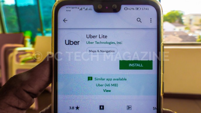 A user displays a uber lite app installation in google play store | Photo by PC TECH MAGAZINE/Olupot Nathan Ernest.