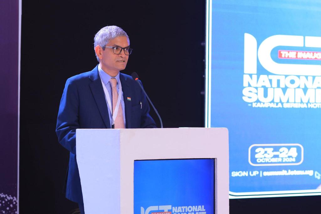 H.E. Upender Singh Rawat, High Commissioner of India to Uganda speaking at the inaugural ICT National Summit in Kampala, Uganda at Serena Hotel. Courtesy Photo