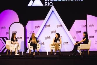 Rafaela Frankenthal (2nd from right); co-founder and CEO of SafeSpace during a panel session at the Web Summit Rio discussing women in tech. PHOTO: Web Summit Rio