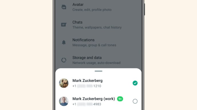 WhatsApp will soon be able to switch between two accounts on the app. Users will be able to have two WhatsApp accounts on one phone within the app. PHOTO: Mark Zuckerberg / WhatsApp Channel