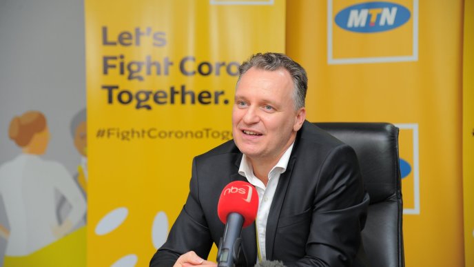 MTN Uganda CEO; Mr. Wim Vanhelleputte, addressing reporters on the company's plan to fight against coronavirus on Thursday 19th, March 2020.