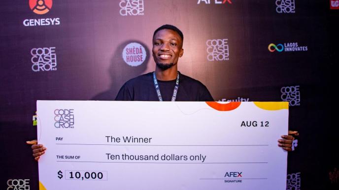 Yakubu Temitope emerged as the overall winner of the 2024 of AFEX Code Cash Crop Ag-hackathon, receiving the USD$10,000 grand prize for his solution, Farm Central Intelligence. COURTESY PHOTO