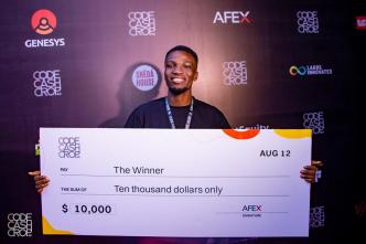 Yakubu Temitope emerged as the overall winner of the 2024 of AFEX Code Cash Crop Ag-hackathon, receiving the USD$10,000 grand prize for his solution, Farm Central Intelligence. COURTESY PHOTO