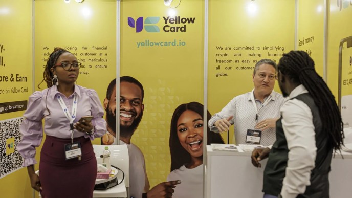 The Yellow Card booth at the Africa Tech Summit in Nairobi, Kenya, on Feb. 15.Photographer: Patrick Meinhardt/Bloomberg