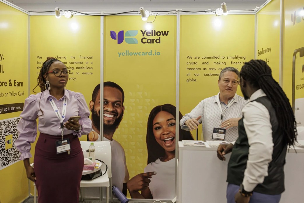 The Yellow Card booth at the Africa Tech Summit in Nairobi, Kenya, on Feb. 15.Photographer: Patrick Meinhardt/Bloomberg