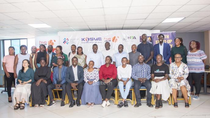 Youth Startup Academy Uganda (YSAU) and Hive Colab teams pose for a group photo with guests and startup founders who are heading to GITEX Africa in Morocco. PHOTO: PC Tech Magazine