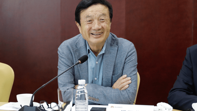 Huawei’s CEO Ren Zhengfei speaking during a press briefing in Taiyuan, the capital city of China’s northern Shanxi province, after launching the Intelligent Mining Innovation Lab.