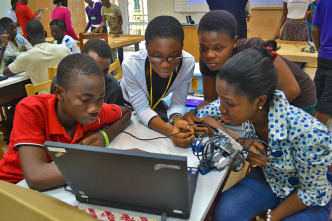 A group of students working with robotics at Ashesi University in Ghana. Courtesy Photo