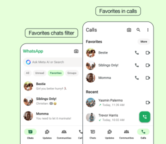 WhatsApp ‘favorites’ will be the same across your chats and calls, so you can speed dial them from your calls tab too. IMAGE: WhatsApp